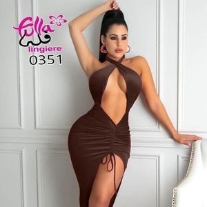 Brown velvet lingerie split dress 💕💕 Shiny Split Party Dress